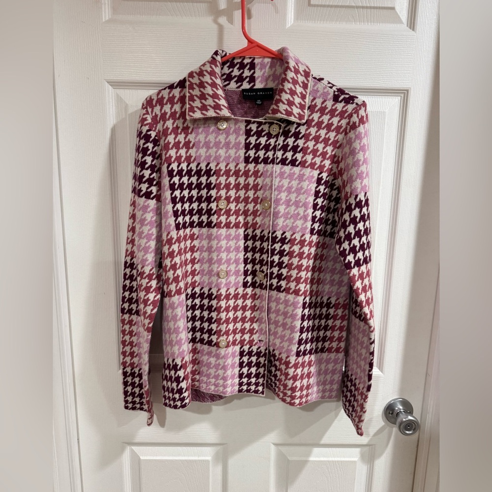 Susan Graver Double Breasted Jacquard Sweater Jacket, NWT
